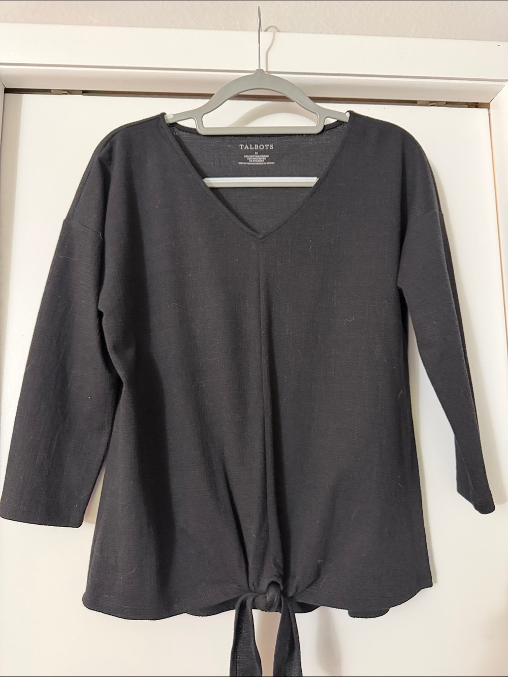 Talbots Black V-Neck Tie-Front Tunic Top